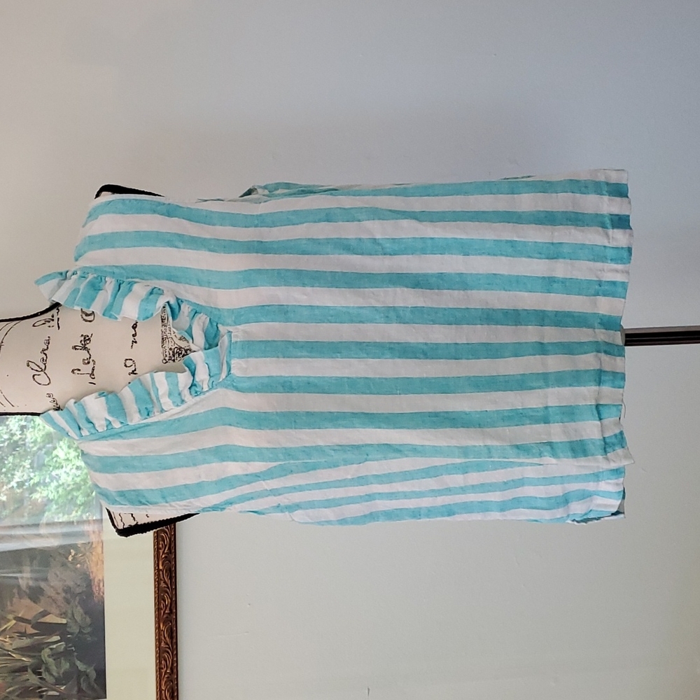 Crown & ivy linen striped and ruffled top